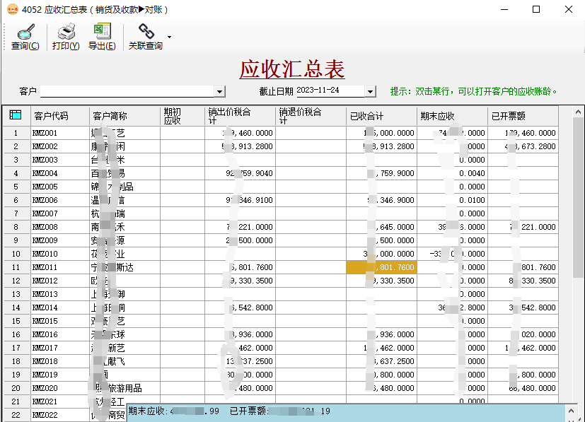 幣加德ERP系統-應收賬款匯總表